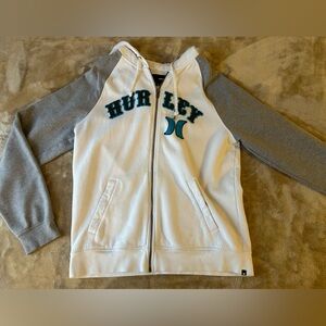 2009 Hurley White and Gray Zip-Up Hoodie w/ thumb holes